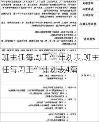 班主任每周工作计划表,班主任每周工作计划表4篇