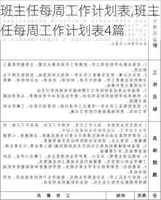 班主任每周工作计划表,班主任每周工作计划表4篇