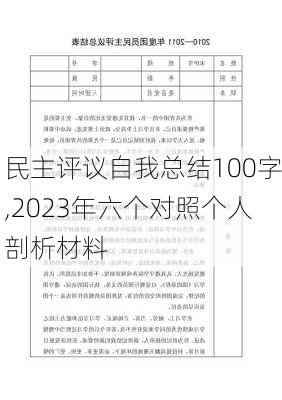 民主评议自我总结100字,2023年六个对照个人剖析材料