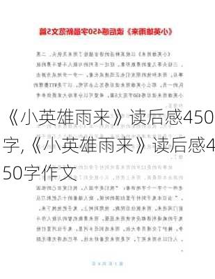 《小英雄雨来》读后感450字,《小英雄雨来》读后感450字作文