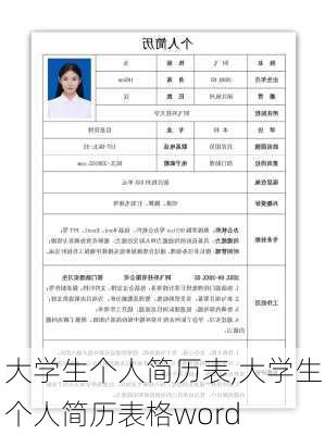 大学生个人简历表,大学生个人简历表格word