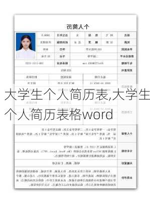 大学生个人简历表,大学生个人简历表格word