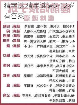 猜字谜,猜字谜语6-12岁有答案